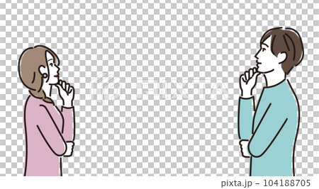 Side profile of men and women facing each other and thinking 104188705