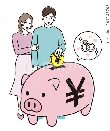 ぶたの貯金箱と結婚資金を貯金するカップル 104188708