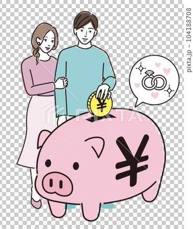 存錢罐和一對夫婦存結婚基金 104188708