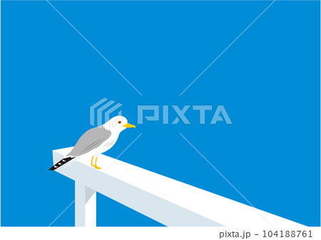 青空の下、桟橋に止まる一羽のカモメのイラスト 青空の下、桟橋に止まる一羽のカモメのイラスト 104188761
