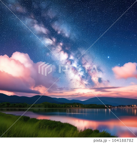 《AI画像》満点の星空と海岸の風景 104188782