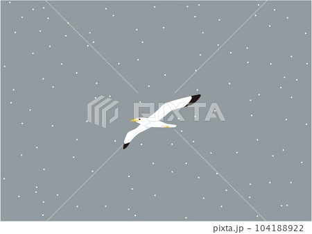 雪が降る空に飛ぶ一羽のカモメのイラスト 雪が降る空に飛ぶ一羽のカモメのイラスト 104188922
