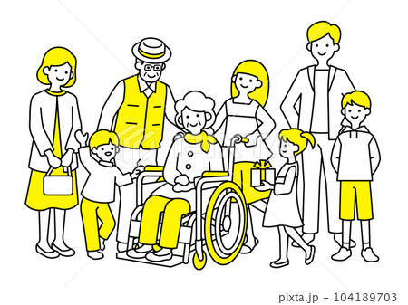 3世代家族と車椅子 3世代家族と車椅子 104189703