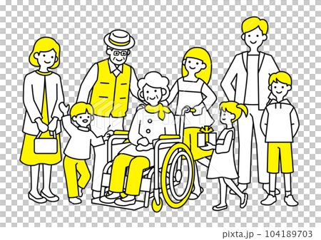 3世代家族と車椅子 3世代家族と車椅子 104189703