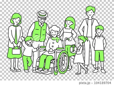 3世代家族と車椅子 104189704