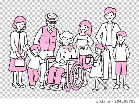 3 generation family and wheelchair 3 generation family and wheelchair 104189705