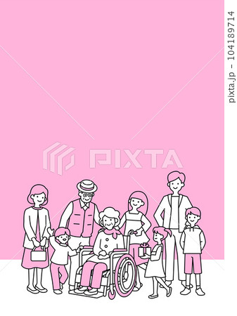3世代家族と車椅子背景 104189714