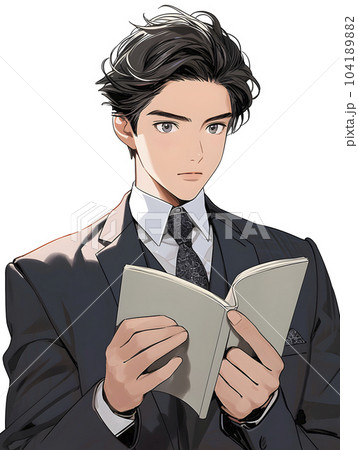 スーツ姿の男性が読書をしている（Generative AI） 104189882