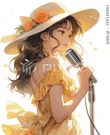 マイク越しにバラードを歌う女性（Generative AI） 104189903