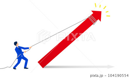 矢印を引き上げる男性のイラスト、アップのコンセプトイメージ、ベクター 104190554