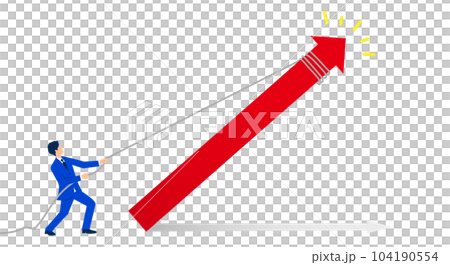 矢印を引き上げる男性のイラスト、アップのコンセプトイメージ、ベクター 104190554