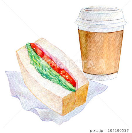 水彩イラスト　手描きイラスト　コンビニコーヒー 104190557
