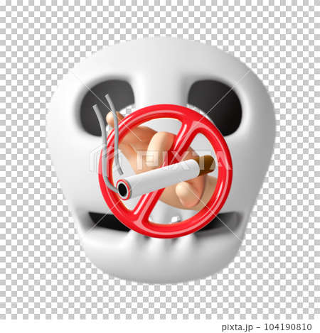 3d hand holding cigarette with prohibition sign, smoking, skull isolated. world no smoking day, quitting smoking, healthy lifestyle concept, 3d render illustration 104190810