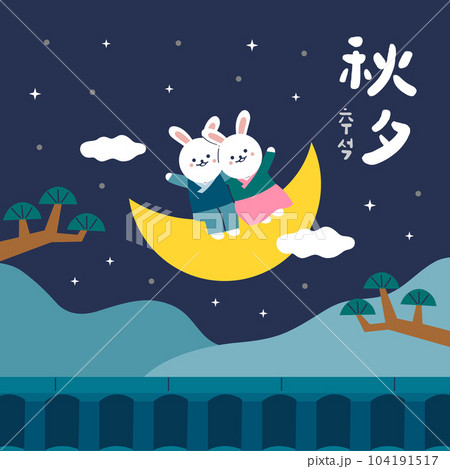 Moon rabbit sit on the moon at night 104191517