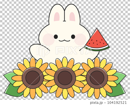 兔子和向日葵拿著西瓜的手繪插畫 104192521