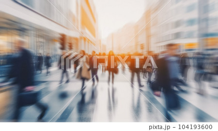 Beautiful motion blur of people walking in the morning rush hour, busy modern life concept. Suitable for web and magazine layouts. 104193600