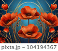 Red poppies in art deco style, line design 104194367