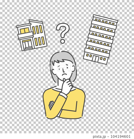 一戸建てとマンションを比較検討する女性 104194601