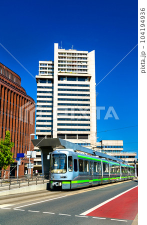 City tram at the train station of Hanover - Lower Saxony, Germany 104194936