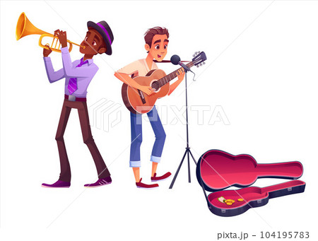 Happy street musician people and guitar, saxophone Happy street musician people and guitar, saxophone 104195783