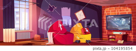 Abandoned room with damaged furniture Abandoned room with damaged furniture 104195854