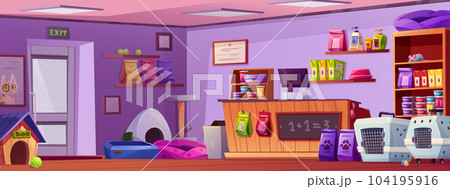 Animal pet toy store interior cartoon background Animal pet toy store interior cartoon background 104195916