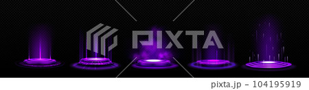 Circle hologram portals with purple light effect 104195919