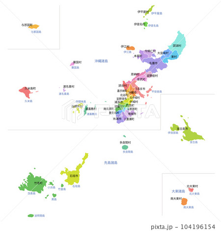 沖縄県と市町村地図 104196154