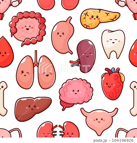 Cartoon body organ characters seamless pattern,...のイラスト素材 [104196926 ...