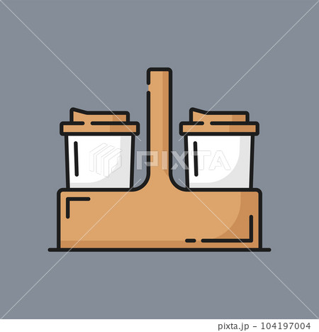 Takeout drink delivery, beverages fast online order color icon. Vector hot drinks delivery disposable coffee and tea cups in takeaway package 104197004