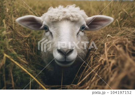 Sheep on a meadow in the grass. Generative AI 104197152