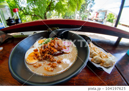 Sapporo miso ramen in a bowl 104197625
