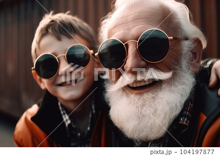 Happy grandfather and grandson enjoy time together. Positive senior spending time with his grandchild. Multi-generational family. Happy retirement. Positive aging, good mood. Generative AI. Happy grandfather and grandson enjoy time together. Positive senior spending time with his grandchild. Multi-generational family. Happy retirement. Positive aging, good mood. Generative AI. 104197877