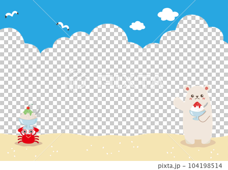 かき氷を持った蟹とシロクマのフレーム　A4横 104198514