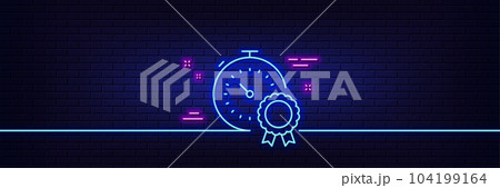 Neon light glow effect. Best result line icon. Timer award sign sign. Successful win symbol. 3d line neon glow icon. Brick wall banner. Best result outline. Vector 104199164