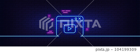 Neon light glow effect. Browser Window line icon. Video content sign. Internet page symbol. 3d line neon glow icon. Brick wall banner. Video content outline. Vector Neon light glow effect. Browser Window line icon. Video content sign. Internet page symbol. 3d line neon glow icon. Brick wall banner. Video content outline. Vector 104199309