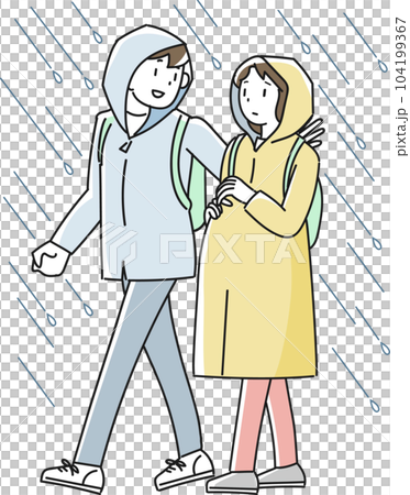 一名孕婦在雨中撤離,一名男子在幫助她 一名孕婦在雨中撤離,一名男子在幫助她 104199367