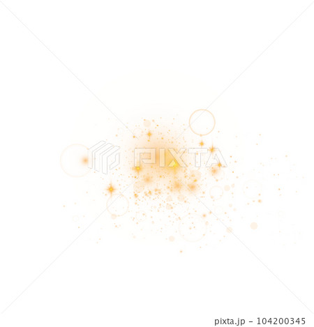 Golden glitter wave abstract illustration. Gold stars dust trail sparkling particles isolated on transparent background. Magic concept. PNG. 104200345