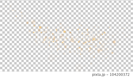 Golden glitter wave abstract illustration. Gold stars dust trail sparkling particles isolated on transparent background. Magic concept. PNG. 104200372