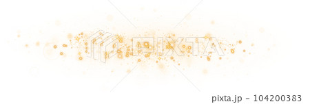 Golden glitter wave abstract illustration. Gold stars dust trail sparkling particles isolated on transparent background. Magic concept. PNG. 104200383