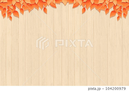 板（ウッドデッキ）の上の木の葉の背景イラスト、季節のイメージ 104200979