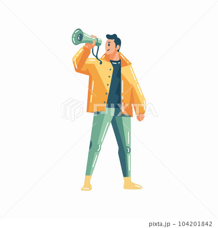 Hand Drawn man with megaphone in flat style Hand Drawn man with megaphone in flat style 104201842