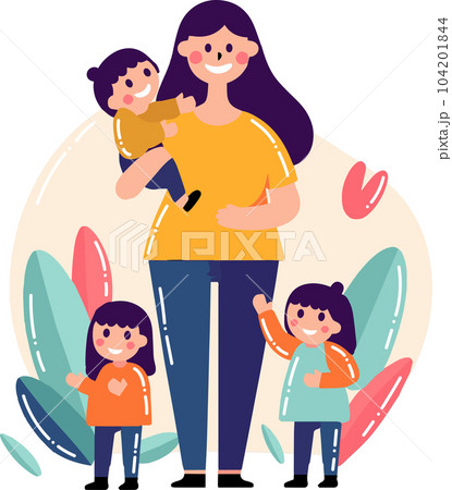 Hand Drawn mother walks with baby in flat style 104201844