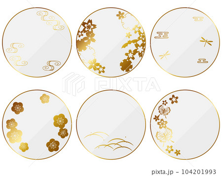 高級感のある和柄の円形フレーム6種セット　ホワイト＆ゴールド 104201993
