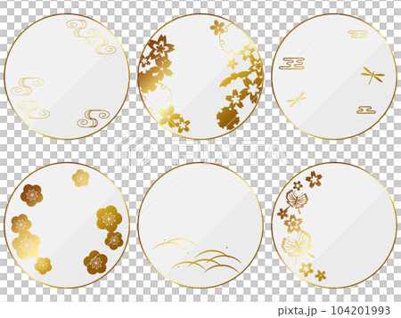 A set of 6 types of luxurious Japanese-style circular frames, white and gold 104201993