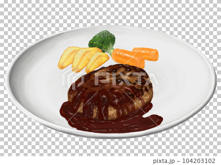 皿に盛られたハンバーグ　リアルイラスト 104203102