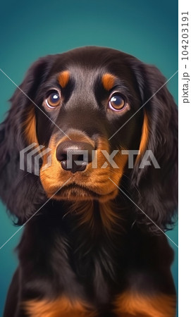 Portrait of a puppy, setter on a black background. Close-up. Generative AI 104203191