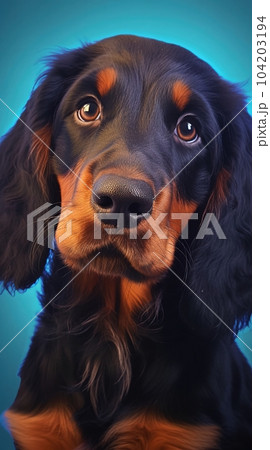 Portrait of a puppy, setter on a black background. Close-up. Generative AI 104203194