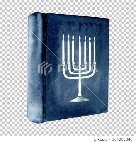 Torah with menorah with candles symbol on the cover watercolor illustration isolated on white background. Blue Jewish Book for Shabbat, Synagogue and holidays disign Torah with menorah with candles symbol on the cover watercolor illustration isolated on white background. Blue Jewish Book for Shabbat, Synagogue and holidays disign 104203346