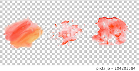 Abstract juicy red orange watercolor splashes collection isolated on white background. Hand drawn colorful texture design element 104203584